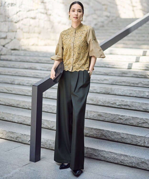 自由区 【SHIHOさん着用】レースブロッキング ブラウス キャメル