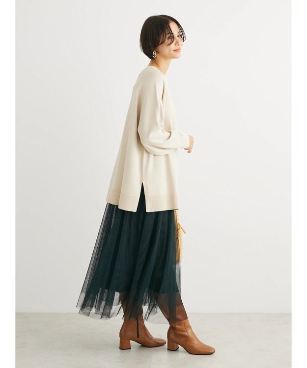 Green Parks もちやわ　ボートネックニットチュニック Light Beige