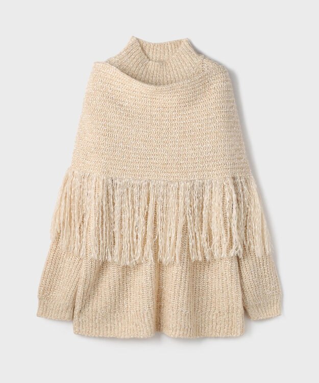 GRACE CONTINENTAL フリンジケープニットトップ キナリ