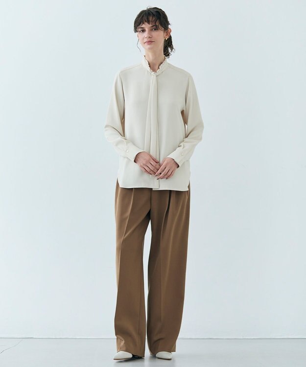 BEIGE， 【洗える・L-size】EVA / ボウタイロングスリーブブラウス Sheer Orange