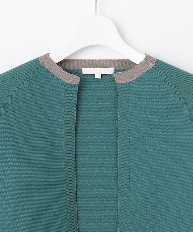 自由区 L 【洗える】ポリエステルホールガーメントボレロ ニット ボトルグリーン×モカ