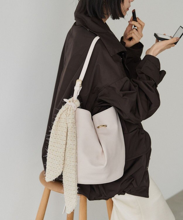 russet ツイードスカーフ付きレザー2WAYショルダーバッグ(CE-1632) OffWhite