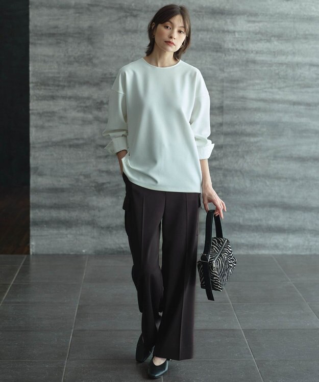 ICB L 【スマートバック仕様・洗える】ストレッチダブルサテン カーゴパンツ ダークブラウン系