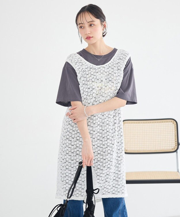 earth music&ecology 【2WAY】レースギャザーワンピース Off White