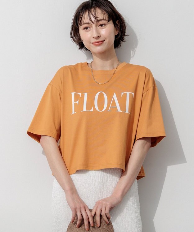 23区 【SLOW/一部店舗限定】ヴィンテージライクジャージー クロップド ロゴ Tシャツ タンジェリン×オフホワイト