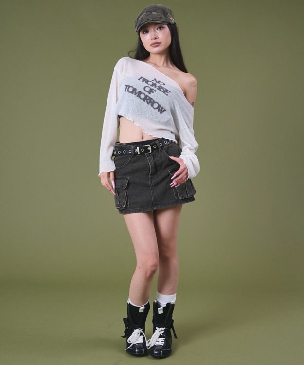 WEGO ハトメベルトカーゴデニムスカパン ブラック