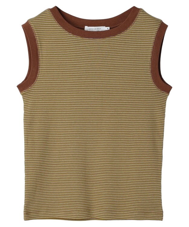 AMERICAN HOLIC ミジンボーダーノースリーブカットプルオーバー Brown