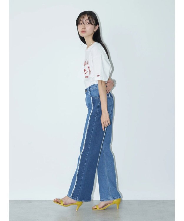 earth music&ecology Ｌｅｅ×ｅ．ｍ．ａ．ｅ　切替デニムフレアパンツ Indigo