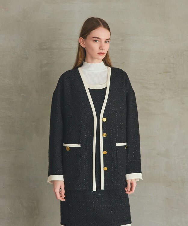 GRACE CONTINENTAL ツイードトリミングジャケット ブラック