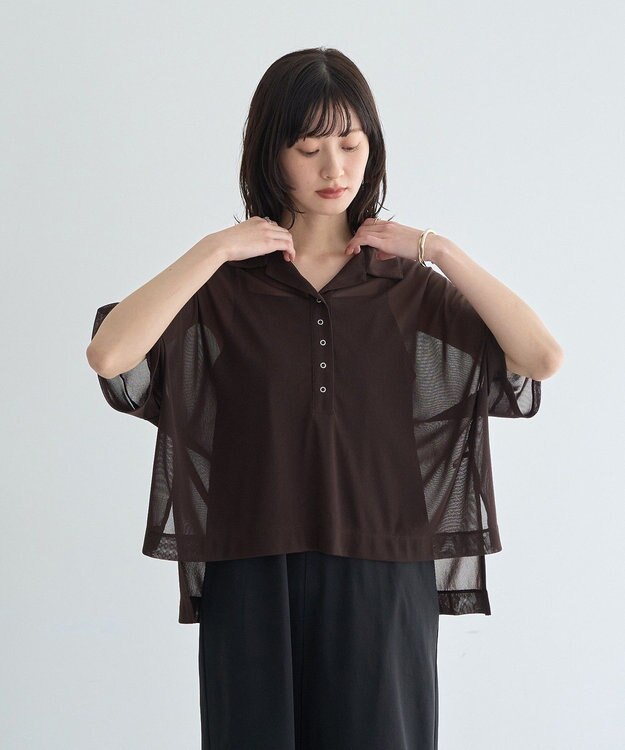 YECCA VECCA 【2点SET】シアーポロシャツ×キャミワンピース Brown