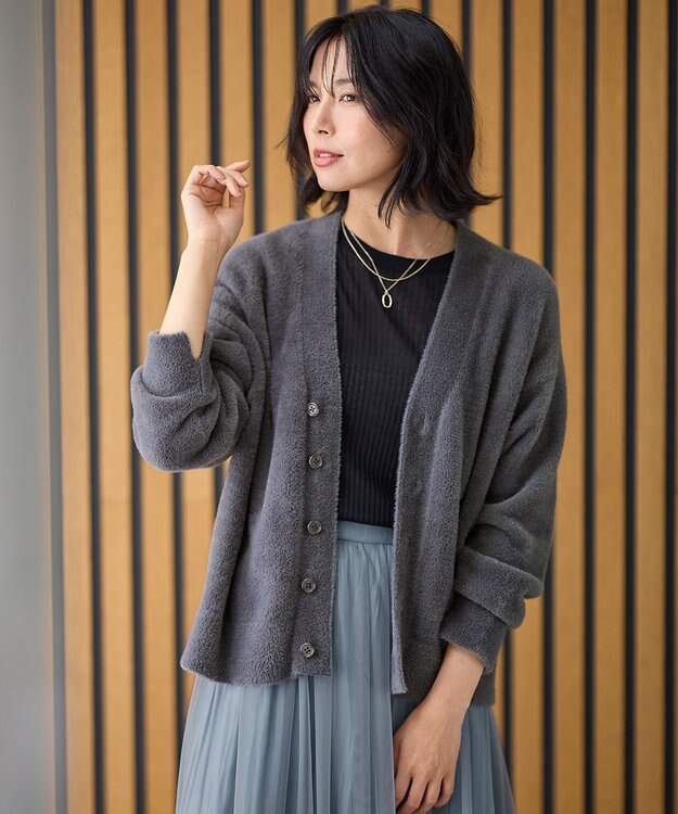 ANY 【洗濯機可】フェザーニットカーディガン チャコール