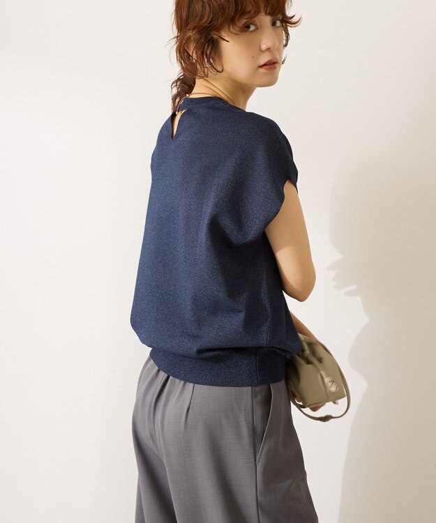 AMERICAN HOLIC 【WEB限定】接触冷感ラメフレンチスリーブニットプルオーバー Navy