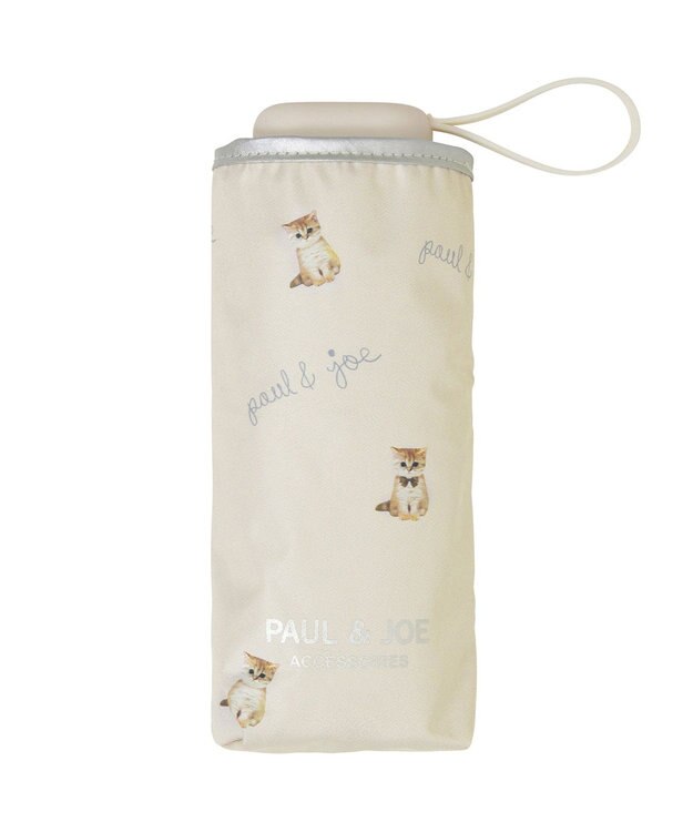 MOONBAT 【 遮光率100％/遮熱/UV/コンパクト】PAUL&JOE ACCESSOIRES(ポール&ジョー) 晴雨兼用日傘 ヌネット×ロゴ ネコ 5段折りたたみ傘 ベージュ