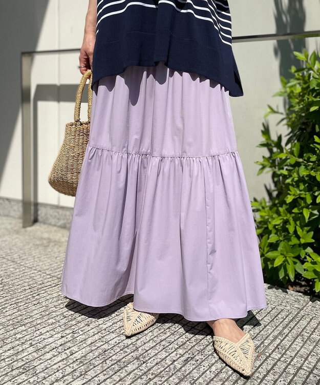 UNFILO 【撥水/UVケア/接触冷感】シャカ楽ストレッチ ティアードスカート ライラック系