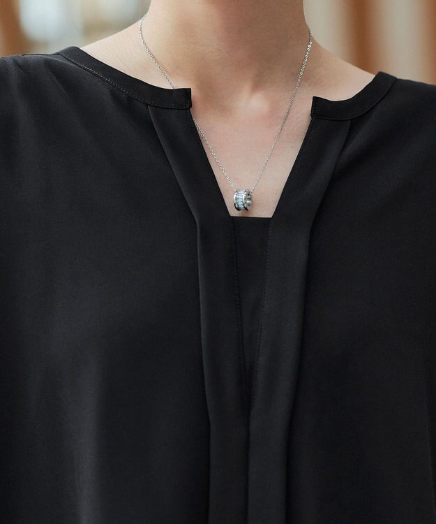 Tiaclasse 【洗える】フレンチスリーブキーネックシャツチュニックブラウス ブラック