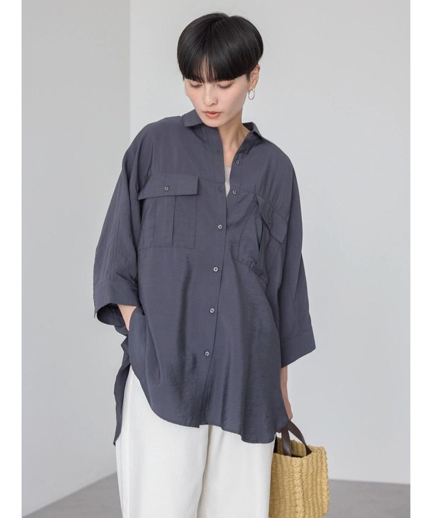 AMERICAN HOLIC 接触冷感Ｗポケットシャツチュニック Charcoal Gray