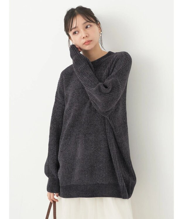 earth music&ecology シャイニーベロアモールチュニック Dark Gray