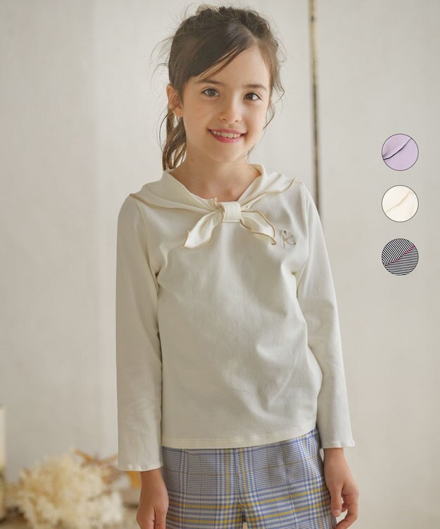 組曲 KIDS 【110-140cm】セーラーリボン Tシャツ オフホワイト系