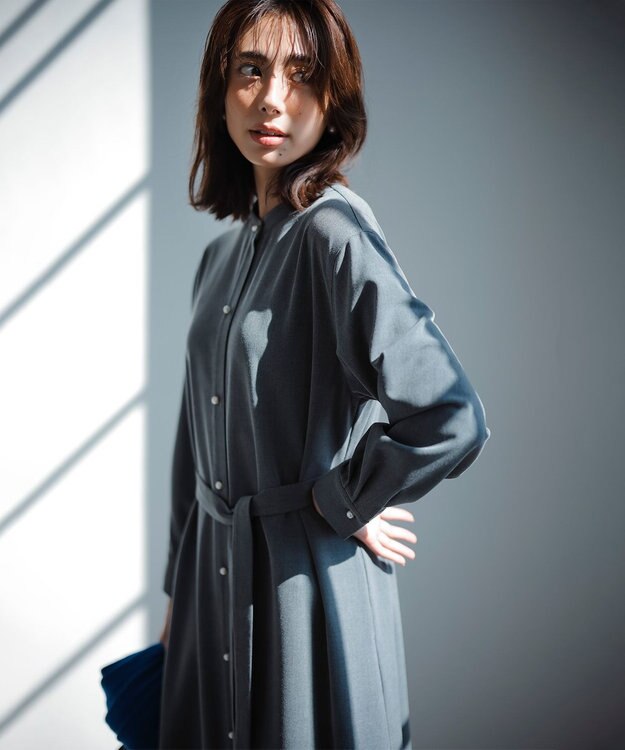 ANY 【洗濯機可能/ストレッチ】ウールライク前開きワンピース グレー