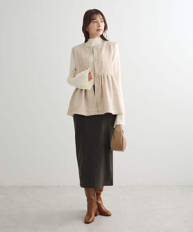 Green Parks ラメツィードペプラムベスト Light Beige