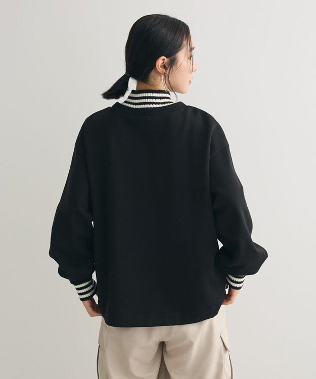 Green Parks 配色リブニットドッキング裏起毛プルオーバ Black