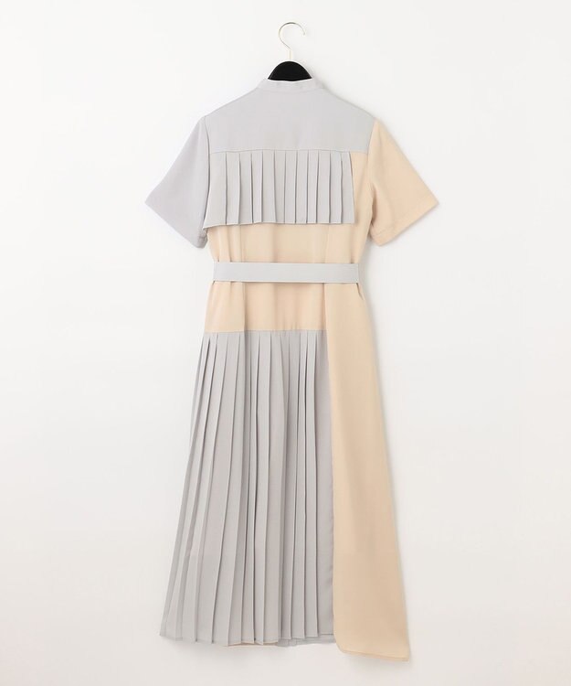 GRACE CONTINENTAL プリーツ配色ワンピース グレー
