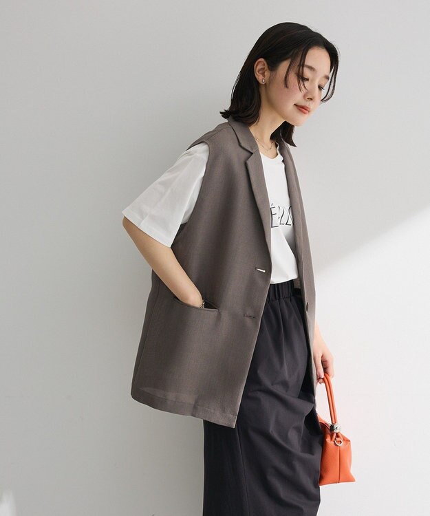Green Parks メッシュフレンチスリーブジレ Mocha