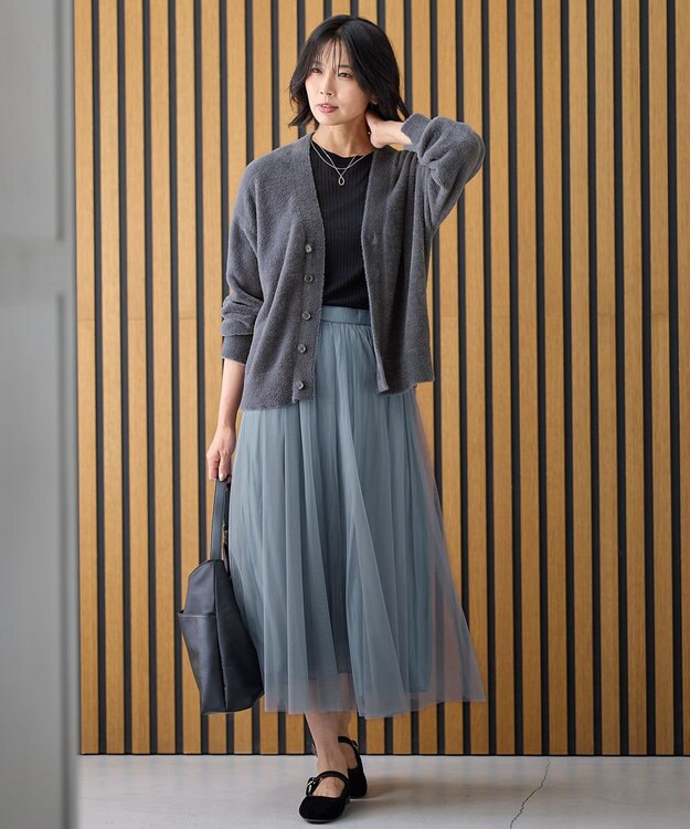 ANY 【洗濯機可】フェザーニットカーディガン チャコール