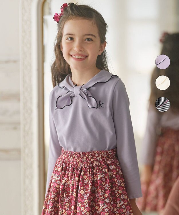 組曲 KIDS 【110-140cm】セーラーリボン Tシャツ ラベンダー系