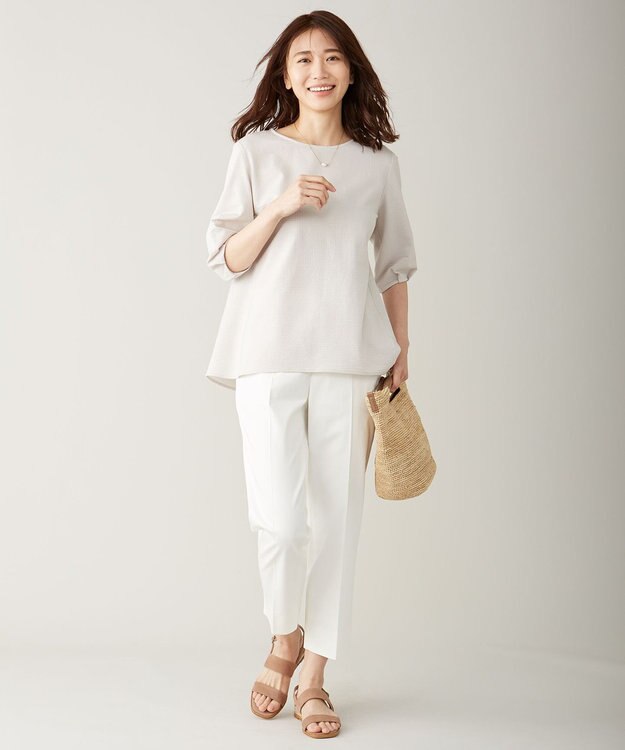 J.PRESS LADIES 【洗える】サテンストレッチ パンツ ホワイト系