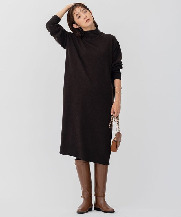 23区 【CLASSY.12月号掲載】】ウールカシミヤブレンド ハイネック ワンピース ダークブラウン系