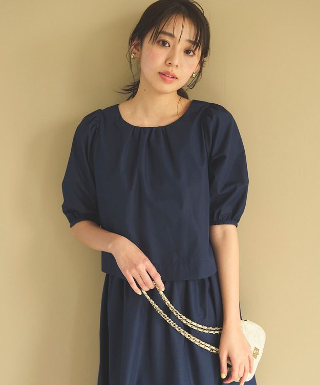 Feroux 【洗える】パフスリーブセット アップ ネイビー系