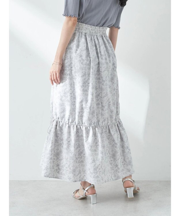 earth music&ecology フラワーティアードテックスカート Grayish Blue