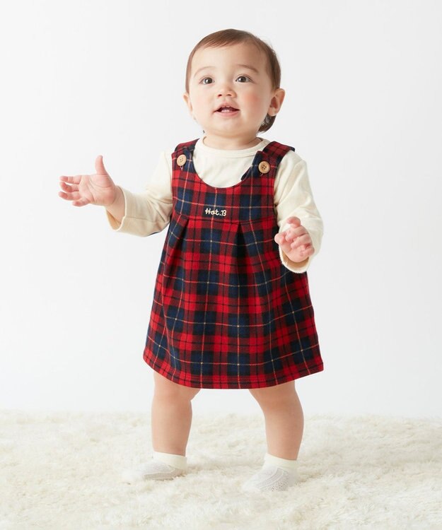 MIKI HOUSE HOT BISCUITS 【70-100cm】 チェック柄 裏毛パイル ジャンパースカート