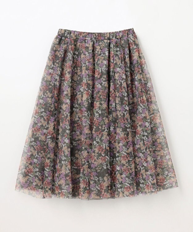 ANY KIDS 花柄 チュール フレア スカート ライトグレー系