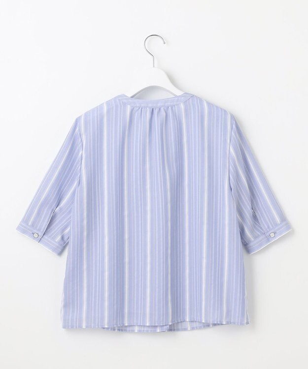 J.PRESS LADIES 【洗える】SHEERストライプ クルーネック ブラウス サックスストライプ系