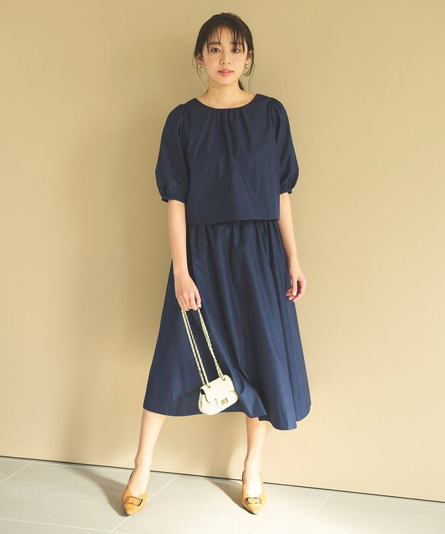 Feroux 【洗える】パフスリーブセット アップ ネイビー系