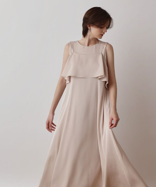 GRACE CONTINENTAL サテンレイヤードワンピース ベージュ