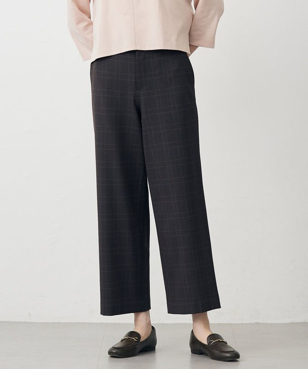 J.PRESS LADIES L アルガンシルク チェック クロップド パンツ チャコールチェック系