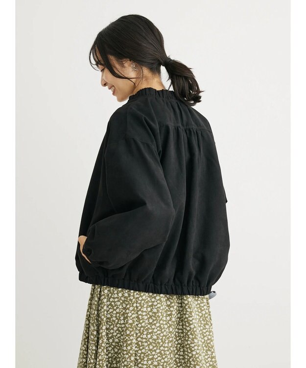 Green Parks スウェード調ギャザーブルゾン Black