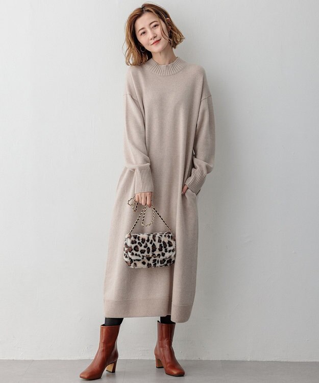 23区 S 【洗える】カシミヤブレンド ニットワンピース ベージュ系