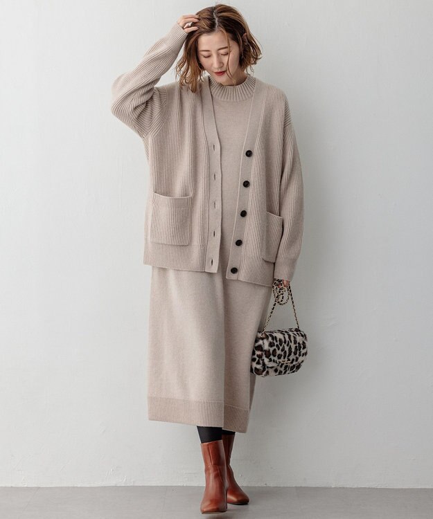 23区 S 【洗える】カシミヤブレンド ニットワンピース ベージュ系