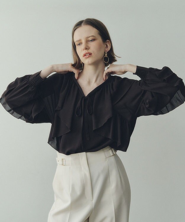 YECCA VECCA シアーラッフルブラウス Brown