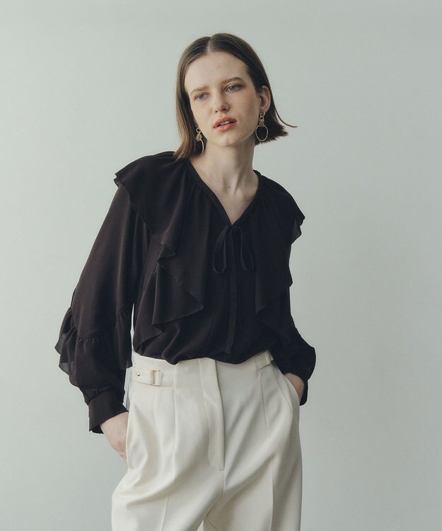 YECCA VECCA シアーラッフルブラウス Brown
