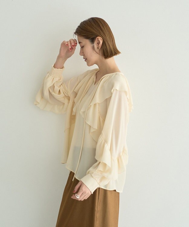 YECCA VECCA シアーラッフルブラウス Ivory