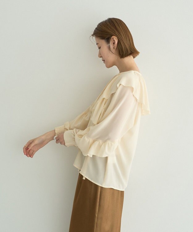 YECCA VECCA シアーラッフルブラウス Ivory