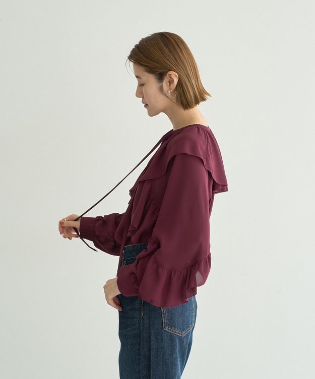 YECCA VECCA シアーラッフルブラウス Wine