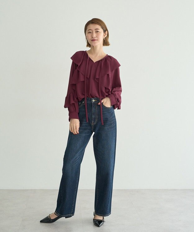 YECCA VECCA シアーラッフルブラウス Wine