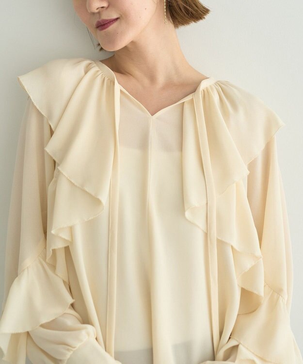 YECCA VECCA シアーラッフルブラウス Ivory