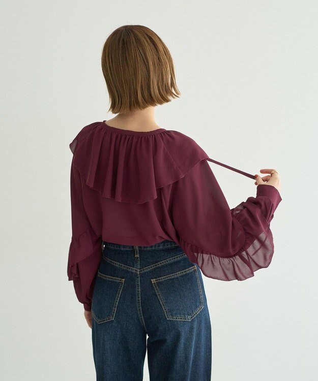 YECCA VECCA シアーラッフルブラウス Wine